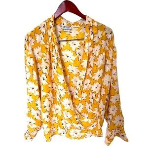 Liptons silk blouse , floral top wrap yellow flower print vintage